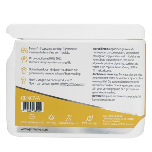 Renova - Cápsulas de CBD de cúrcuma al 5% (25 mg) - Imagen 2